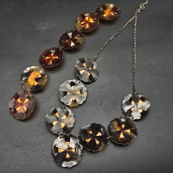 Vintage Operculum Cat Eye Shell Jewelry Set Necklace Bracelet Brown Green - Picture 3 of 12